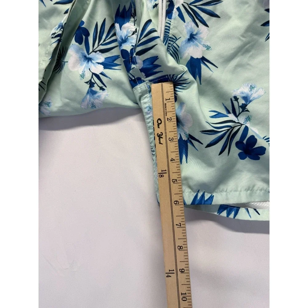 Hollister California Swim Shorts Mens XL‎ Mint Green Floral Palm Tree Drawstring
